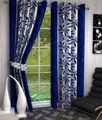 Cresset 152 cm (5 ft) Polyester Semi Transparent Window Curtain (Pack Of 2)(Printed, Blue)