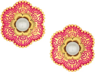 SPARGZ Floral Stud Enamel Festive Wear Alloy Gold Plated Pearl Pearl Alloy Stud Earring