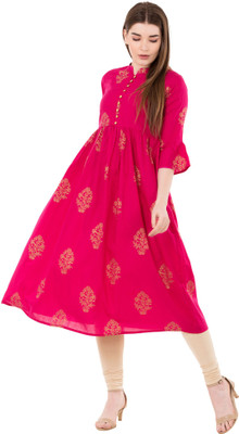 siddhanam Women Printed A-line Kurta(Pink)