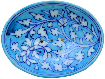 craft park KripalSingh Design Handmade Blue Pottery Soap Dish Holder(Skyblue)