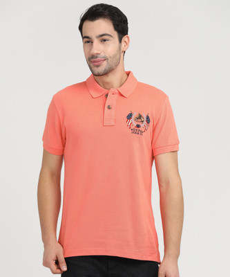 25% OFF on POLO Solid Men Polo Neck Pink T-Shirt on