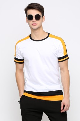 MANIAC Colorblock Men Round Neck White, Black, Yellow T-Shirt