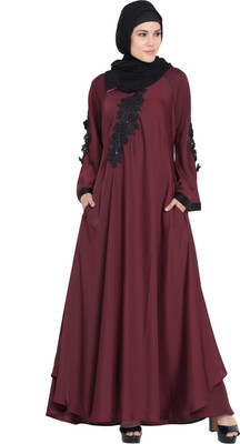 Nazneen Polyester Solid Abaya(Maroon)