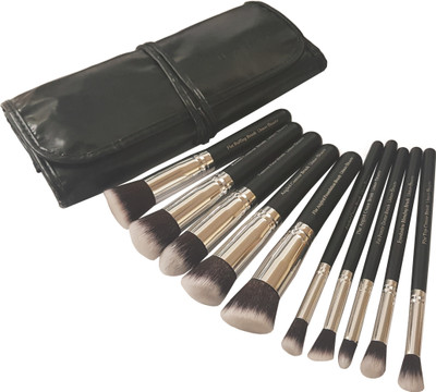 

Urban Beauty 10 Piece Makeup Brush Set With Storage Pouch Model UB-120(Black+ Silver)(Pack of 10)