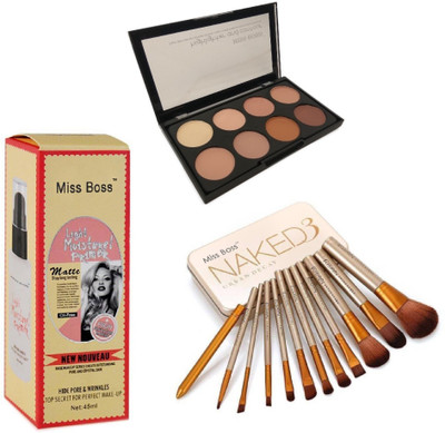 

Miss Boss kb matte light moisturizing Makeup Fixer - 45 ml and kb concealer kit + naked golden makeup brushes (pack of 12) combo(Set of 3)
