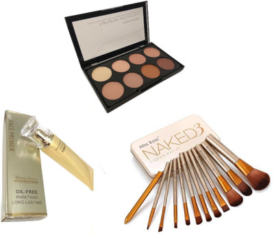 

Miss Boss Glam Oil-Free Matte Finish Face Primer - 40 ml and kb concealer kit + naked golden brushes (pack of 12) combo(Set of 3)