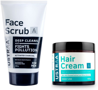

Ustraa Face Scrub with Activated Charcoal and Hair Cream for Daily Use(Set of 2)