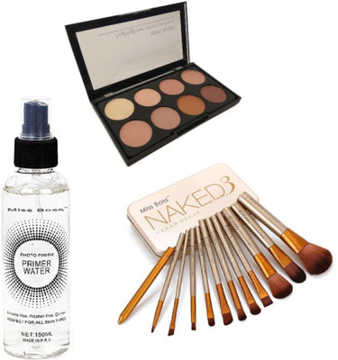 

Miss Boss photofinish moisturizing Makeup up Fixer 150ml and kb concealer kit + naked golden brushes (pack of 12) combo(Set of 3)