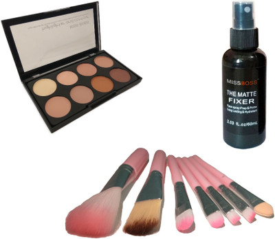 

Miss Boss huda matte fixer Primer - 60 ml and kb concealer kit + hk pink makeup brushes (pack of 7) combo(Set of 3)