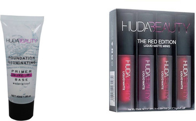 Huda Beauty Makeup Base & Red Edition Mini Lipsticks(Set of 2)
