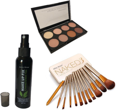 

Miss Boss kb cinema green tea Makeup Fixer Primer - 80 ml and kb concealer kit + naked golden makeup brushes (pack of 12) combo(Set of 3)