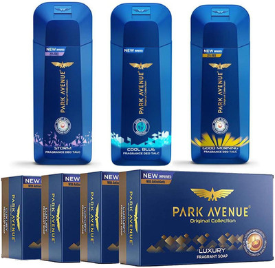 

Park Avenue Talc Cool Blue, Good Morning, Storm & Luxury Fragrance Soap(Set of 7)