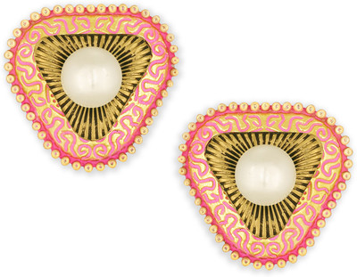 SPARGZ Triangular Stud Enamel Festive Wear Alloy Gold Plated Pearl Pearl Alloy Stud Earring