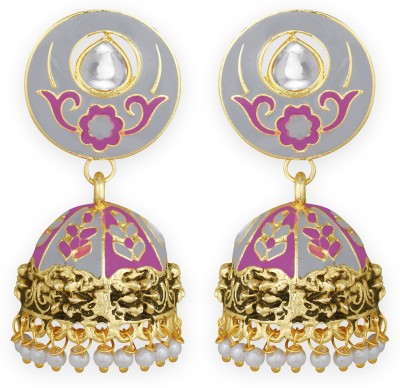 SPARGZ Meenakari Alloy Gold Oxidize Plated Kundan & Bead Jhumki Diamond, Beads Alloy Jhumki Earring