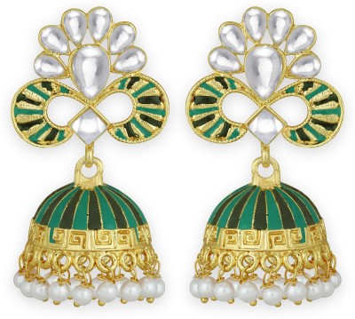 SPARGZ Meenakari Alloy Gold Plated Kundan & Bead Jhumki Diamond, Beads Alloy Jhumki Earring