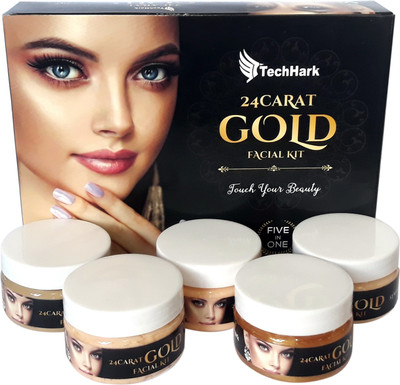 

Techhark Gold Facial Kit - 24 Carat Gold Leaves, Marigold & Wheatgerm Oil, Lemon Peel Extract 250 g (Set of 5) 250 g(Set of 5)