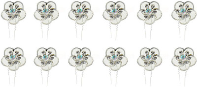 

pelo flower Design Juda Pins for Party Wear / Wedding, Hair Styling accessory, Set of 12, Pack of 1 Hair Pin(Silver)