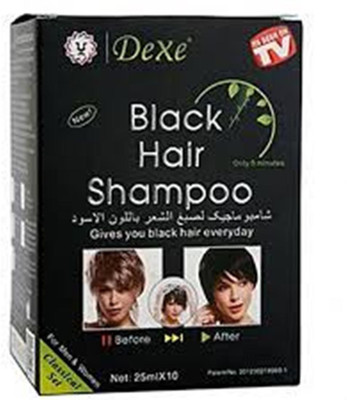 

Dexe Instant Hair Dye Black Hair Shampoo with Gloves (25ml x 2 Sachets) Hair Color(Black)