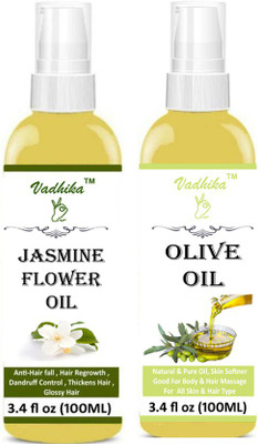 

Vadhika Pure & Natural Jasmine ( Chaemli) Oil & Extra Light Olive Oil For Hair Growth, Anti Dandruff Oil-(100ml)-Pack of-2-Bottle-(ml) Hair Oil-(200ml) Hair Oil (200 ml) Hair Oil(200 ml)