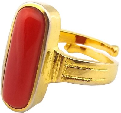 RS JEWELLERS GEMSEXPORT CERTIFIED CORAL 6.45 RATTI (Moonga) Metal Coral Gold Plated Ring