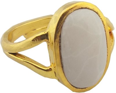 RS JEWELLERS RS JEWELLERS CERTIFIED 5.45 RATTI Silver Ring White Opal Ring Adjustable Ring Natural White Metal Opal Gold Plated Ring