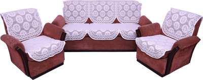 YELLOW WEAVES Polycotton Geometric 3+2 Seater Sofa Cover(White Pack of 6)