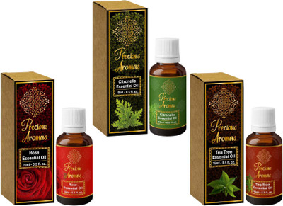 

Precious Aromas Pure Rose, Citronella & Tea Tree Essential Oil Pack of 3, 100% Natural and Therapeutic Grade(15 ml)