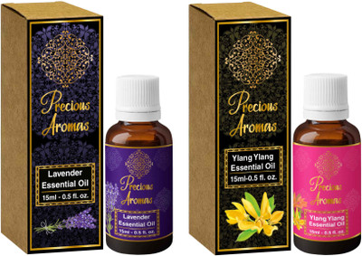 

Precious Aromas Pure Lavender & Ylang- Ylang Essential Oil Pack of 2, 100% Natural and Therapeutic Grade(15 ml)