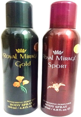 

Royal Mirage GOLD AND SPORT Deodorant Spray - For Men & Women(400 ml, Pack of 2)