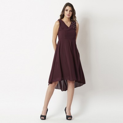 Miss Chase Women High Low Maroon Dress