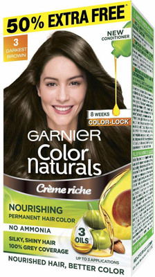 

Garnier Color Naturals, Shade 3, Darkest Brown , Mini 35ml + 30g Hair Color(Shade 3)