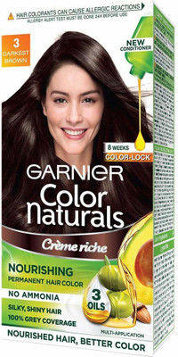 

Garnier Color Naturals, Shade 3, Darkest Brown , 70ml + 60g Hair Color(Shade 3)