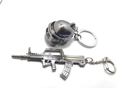 FashionSta Latest and Trending Pubg level 3 helmet and QBZ AR gun for Pubg Lovers Key Chain