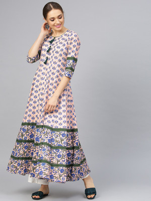 Idalia Women Printed Flared Kurta(White, Black, Pink)
