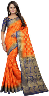 DHRUVIL TEXTILES Self Design Bollywood Cotton Silk Saree(Multicolor)