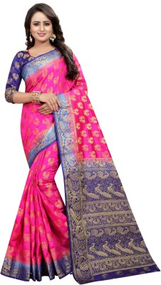 Shopwell Self Design Banarasi Cotton Silk Saree(Multicolor)