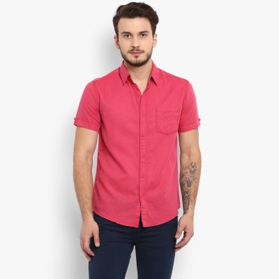 Mufti Men Solid Casual Pink Shirt