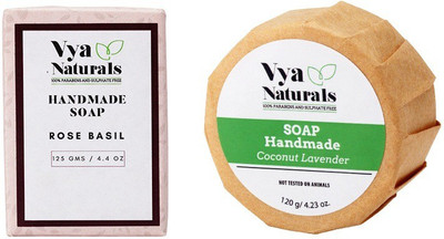 

Vya Naturals Rose Basil Handmade Soap (125g) & Coconut Lavender Handmade Soap Bar (120 g) (Set of 2)(245 g, Pack of 2)