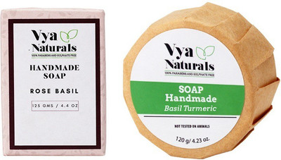 

Vya Naturals Rose Basil Handmade Soap (125g) & Basil Turmeric Handmade Soap Bar (120 g) ( Set of 2)(245 g, Pack of 2)