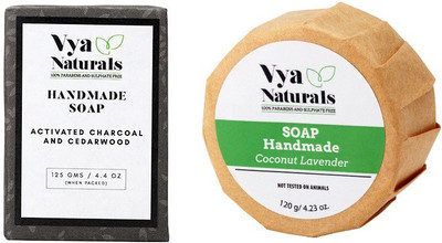 

Vya Naturals Activated Charcoal and Cedarwood Deep Cleansing Soap Bar (125g) & Coconut Lavender Handmade Soap Bar (120 g) (set of 2)(245 g, Pack of 2)