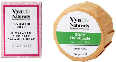 

Vya Naturals Himalayan Pink Salt Handmade Soap (125g) & Basil Turmeric Handmade Soap Bar (120 g) (set of 2)(245 g, Pack of 2)