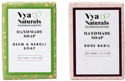 

Vya Naturals Neem Neroli Handmade Soap & Rose Basil Handmade Soap - (125g Each) ( Set of 2)(250 g, Pack of 2)