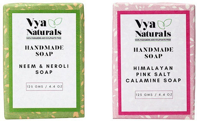 

Vya Naturals Neem Neroli Handmade Soap & Himalayan Pink Salt Handmade Soap - (125g Each) ( Set of 2)(250 g, Pack of 2)