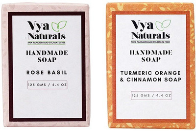 

Vya Naturals Rose Basil Handmade Soap & Turmeric Orange & Cinnamon Handmade Soap - (125g Each) (Set of 2)(250 g, Pack of 2)