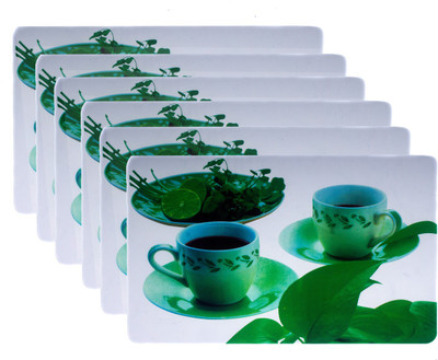 DPA Collection Rectangular Pack of 6 Table Placemat(Green, PVC)