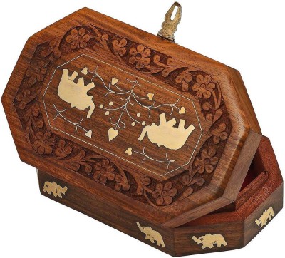 Fine Craft India MN-wooden_jewelry_box_elephant_L Jewellery Vanity Box(Brown)