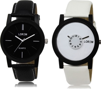 LOREM Black Round Boy's Leather Analog Watch  - For Men