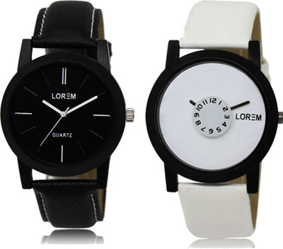 LOREM Black Round Boy's Leather Analog Watch  - For Men