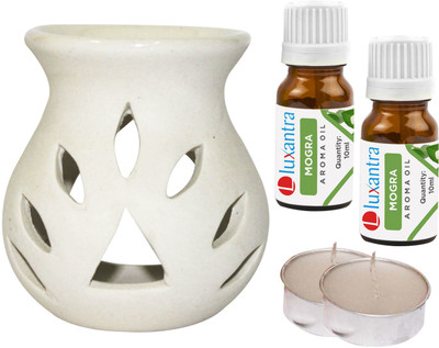 Luxantra Mogra Aroma Oil with Ceramic Tlight Night Lamp Light Aroma Diffuser Set LX-WHITETDIFF25-2TL-2MOG(5 x 4 ml)
