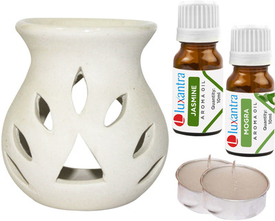 Luxantra jasmine, Mogra Aroma Oil with Ceramic Tlight Night Lamp Light Aroma Diffuser Set LX-WHITETDIFF25-2TL-JAS-MOG(5 x 4 ml)